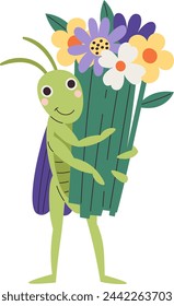 Grasshopper With Flowers Vector Illustration