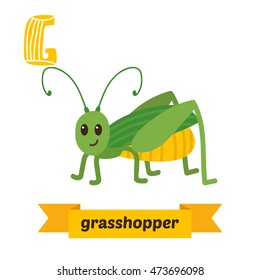 Grasshopper. G letter. Cute children animal alphabet in vector. Funny cartoon animals. Vector illustration
