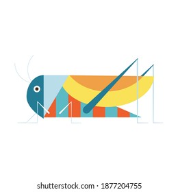 Grasshopper geometric flat icon. Colorful jumping insect on white background.