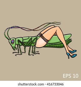 Grasshopper girl.Vector print design.Shirt print .