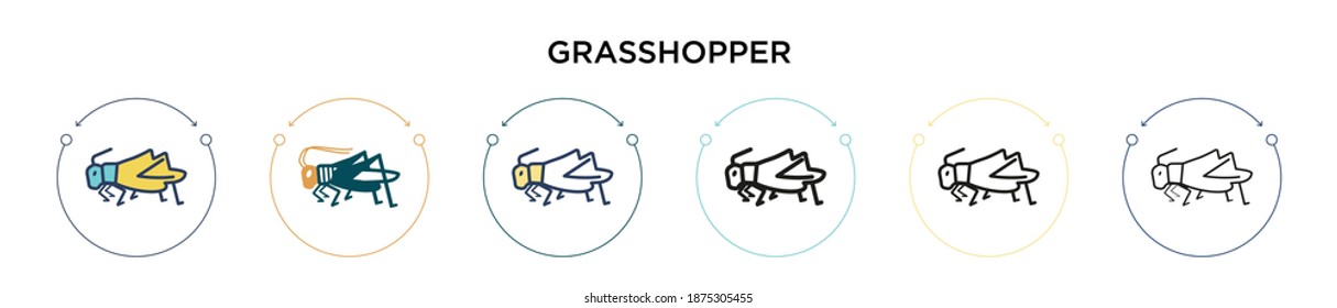 Grasshopper icon in filled, thin line, outline and stroke style. Vector illustration of two colored and black grasshopper vector icons designs can be used for mobile, ui, web