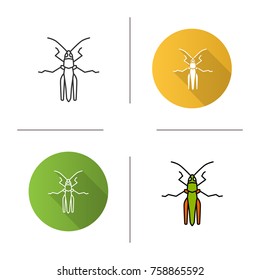 Grasshopper icon. Flat design, linear and color styles. Insect pest. Locusts. Isolated vector illustrations