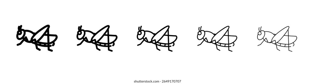 Grasshopper icon thin outline logo mark set