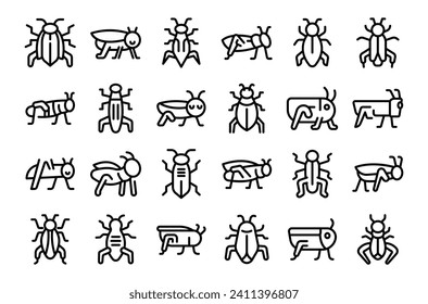 Grasshopper icons set outline vector. Animal bug. Nature funny insect