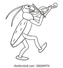 grasshopper, insect, cartoon, coloring book, vector icon