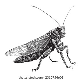 Grasshopper insect hand drawn sketch doodle style Vector illustration