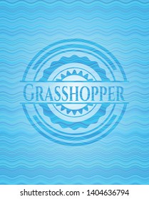 Grasshopper light blue water badge background. Vector Illustration. Detailed.