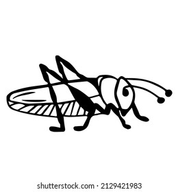 saltamontes, langosta al estilo de garabatos, insecto. ilustración vectorial del boceto de cricket, aislado, vista animal desde arriba