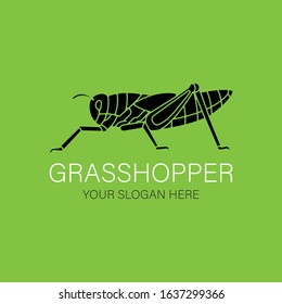 Grasshopper Logo design vector template silhouette style. Black icon. Creative Logotype concept.