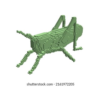 Grasshopper made from cubes. Voxel art. Futuristic concept. 3d Vector illustration.