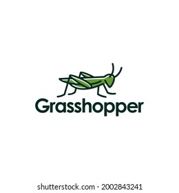 Grasshopper mantis logo, cricket insect icon in trendy minimal Geometric line linear style, green insect logo