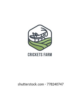 Grasshopper on the field. Geometric figure. logo Grasshopper, cricket insect logo