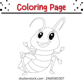 grasshopper posing smiling coloring book page for kids.