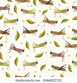 grasshopper seamless pattern in flat vector