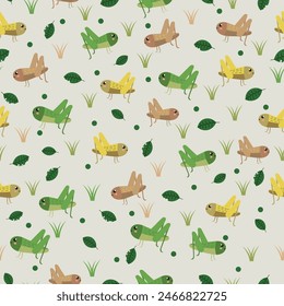 grasshopper seamless pattern in flat vector