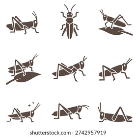 Grasshopper Silhouette Icon Set Collection Insect Wildlife Nature Clipart Pack