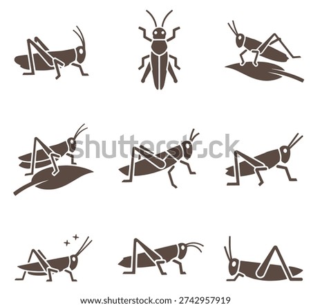 Grasshopper Silhouette Icon Set Collection Insect Wildlife Nature Clipart Pack