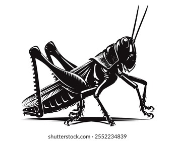 Grasshopper silhouette with white Background 