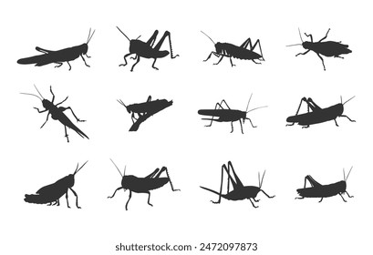 Siluetas de saltamontes, saltamontes Clipart, Silueta de saltamontes, Juego de Vectores de saltamontes