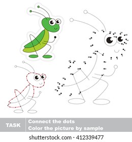 Grasshopper in vector to be traced by numbers. Vector visual game for children.