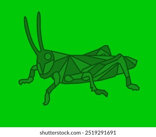 Saltamontes. Vector Grasshopper. Diseño geométrico de Grasshopper. Fondo verde de saltamontes