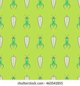 Grasshopper. vector seamless pattern with cute bugs