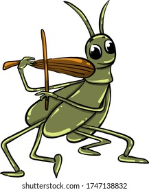 Grasshopper con violín , ilustración, vector sobre fondo blanco