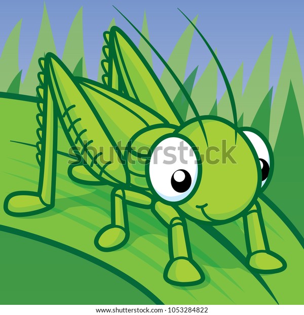 Grasshopperf On Leaves Cute Cartoon Cute Stock Vector (Royalty Free ...