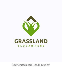 Grassland logo design template. Lawn care concept. Creative vector symbol.