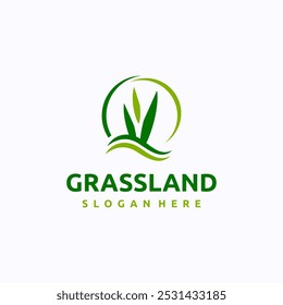 Grassland logo design template. Lawn care concept. Creative vector symbol.