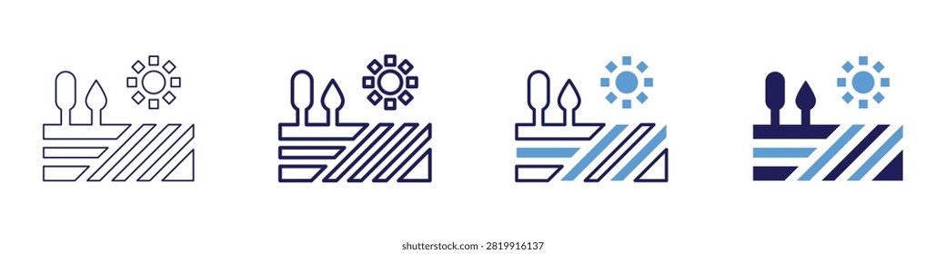 Grassland prairie icon in 4 different styles. Thin Line, Line, Bold Line, Duotone. Duotone style. Editable stroke.
