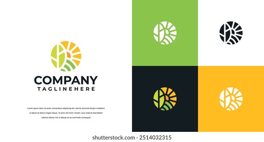 Grassland silhouette farm logo template. land symbol with horizon