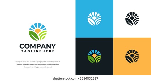 Grassland silhouette farm logo template. land symbol with horizon