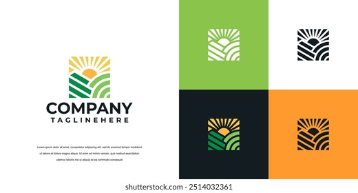 Grassland silhouette farm logo template. land symbol with horizon