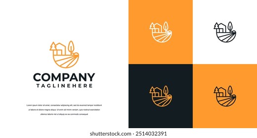 Grassland silhouette farm logo template. land symbol with horizon