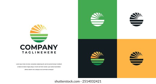 Grassland silhouette farm logo template. land symbol with horizon