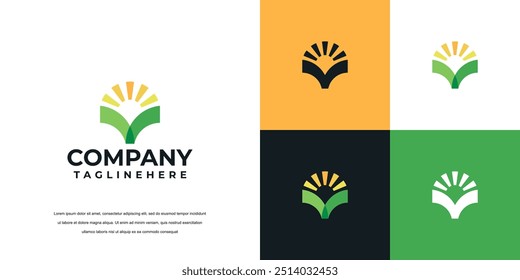Grassland silhouette farm logo template. land symbol with horizon