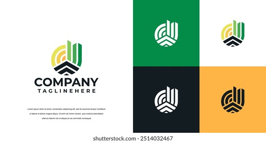 Grassland silhouette farm logo template. land symbol with horizon