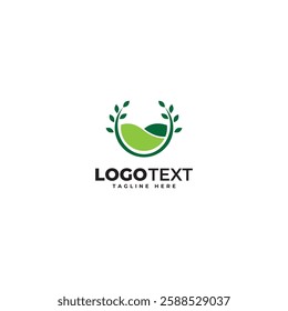 Grassland silhouette farm logo template. land symbol with horizon