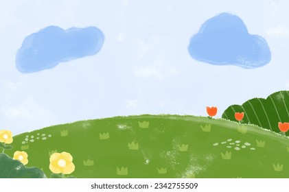 Grassland sky cubes clouds flower