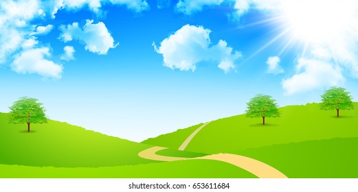 Grassland Sky Landscape Background
