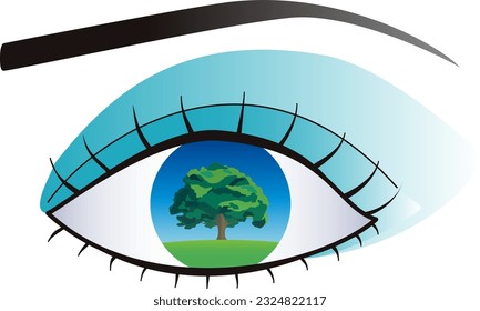 Grassland trees reflected in the eye