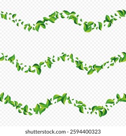Grassy Foliage Blur Vector Transparent Background. Swirl Leaves Backdrop. Lime Leaf Spring Border. Greens Fly Pattern.