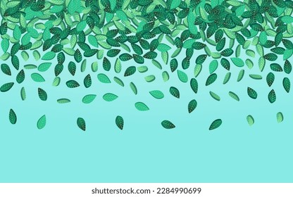 Grassy Foliage Tea Vector Blue Background Wallpaper. Organic Leaf Template. Olive Leaves Motion Branch. Greens Swirl Poster.