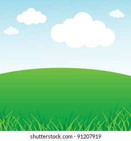 Grassy green field and blue sky