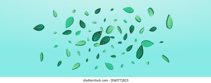 Grassy Greens Realistic Vector Panoramic Blue Background Plant. Forest Leaf Banner. Swamp Leaves Spring Poster. Foliage Motion Wallpaper.
