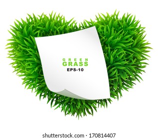 Grassy heart with a clean sheet of paper