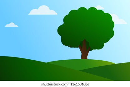 Grassy Hill Big Tree Vector Illustration Stock Vector (Royalty Free ...