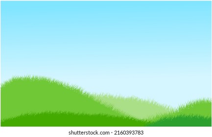 grassy hills, green grass landscape with sky background