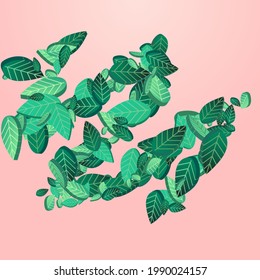 Grassy Leaf Abstract Vector Pink Background Backdrop. Fly Foliage Plant. Swamp Greens Motion Wallpaper. Leaves Swirl Design.